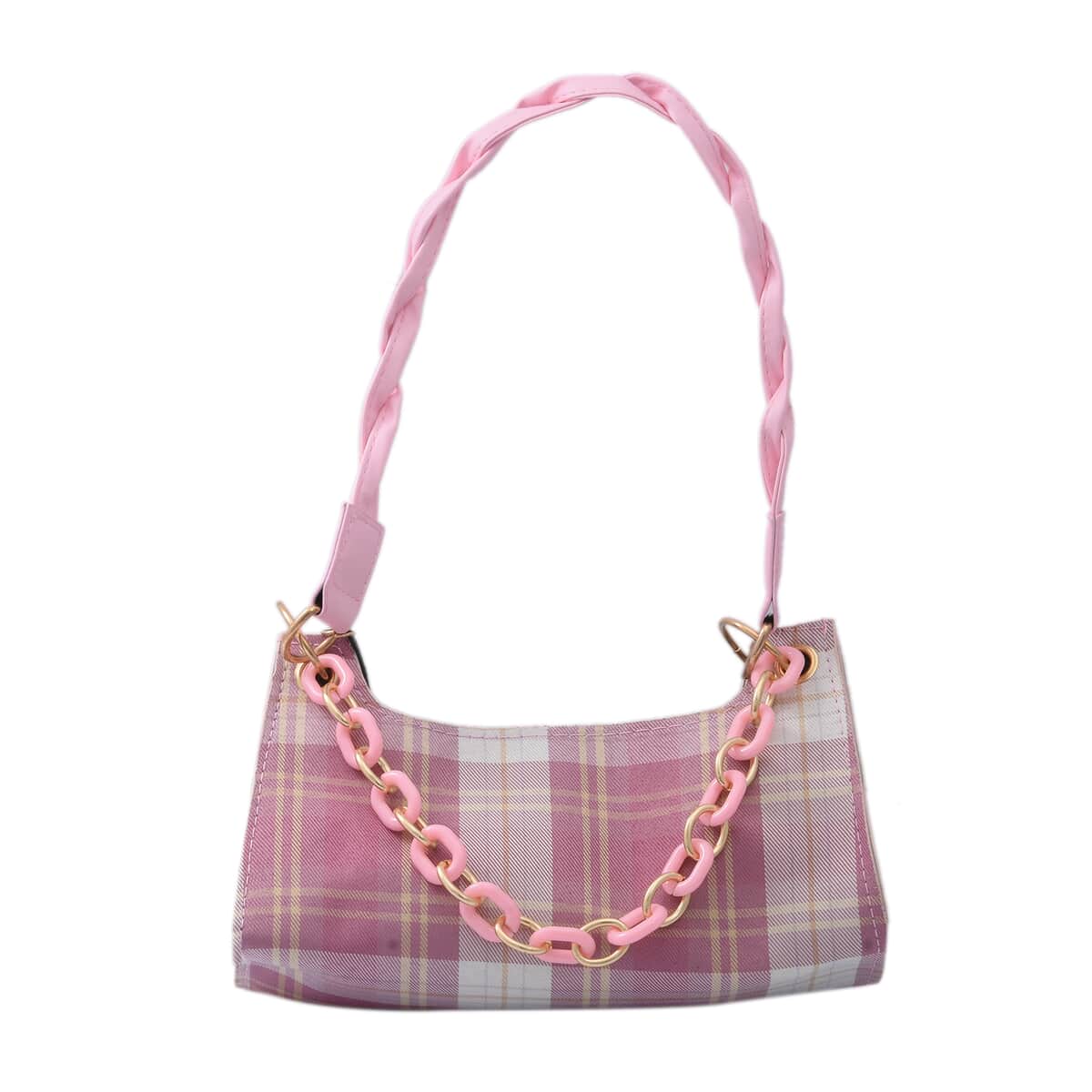 Royal Siamese Pink Color Check Pattern Mini Handbag