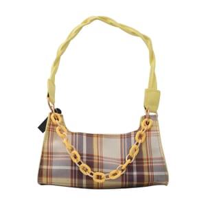 Royal Siamese Yellow Color Check Pattern Faux Leather Mini Handbag for Women with Handle Drop and Shoulder Strap , Mini Shoulder Bag , Designer Bags , Ladies Purse