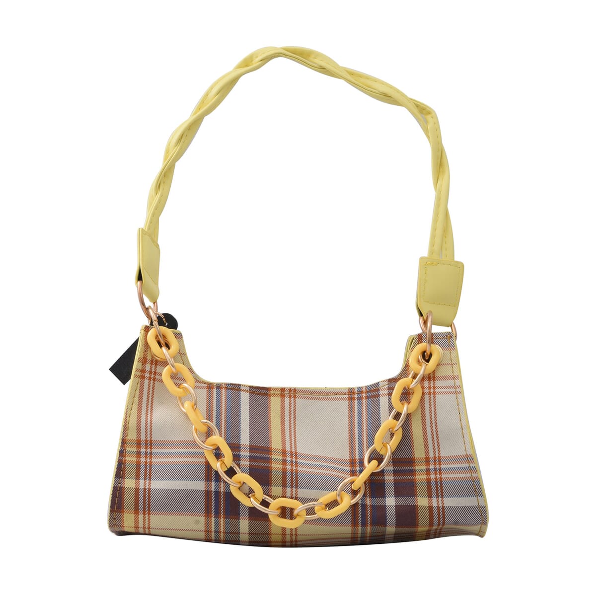 Royal Siamese Yellow Color Check Pattern Faux Leather Mini Handbag for Women with Handle Drop and Shoulder Strap , Mini Shoulder Bag , Designer Bags , Ladies Purse image number 4