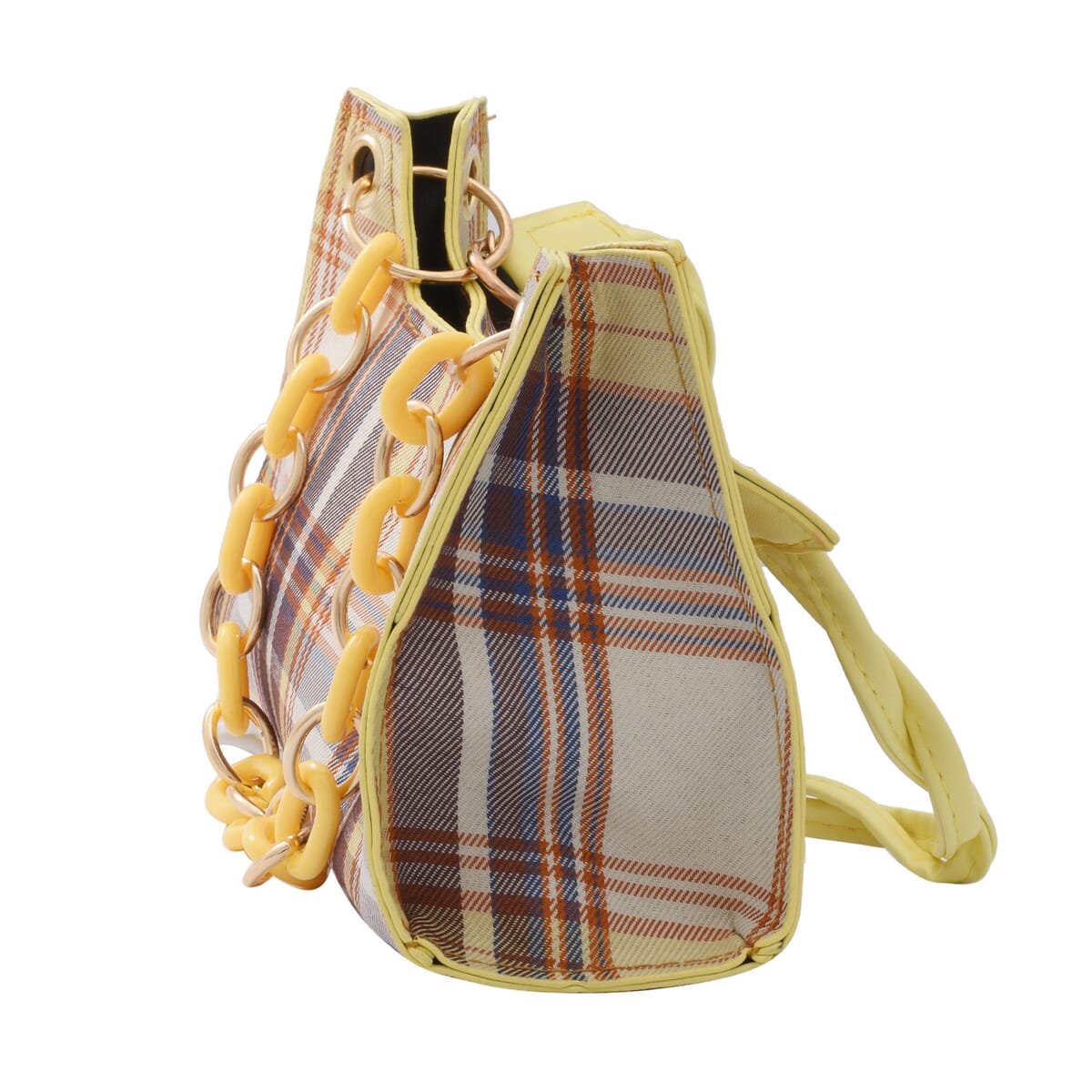 Royal Siamese Yellow Color Check Pattern Faux Leather Mini Handbag for Women with Handle Drop and Shoulder Strap , Mini Shoulder Bag , Designer Bags , Ladies Purse image number 5