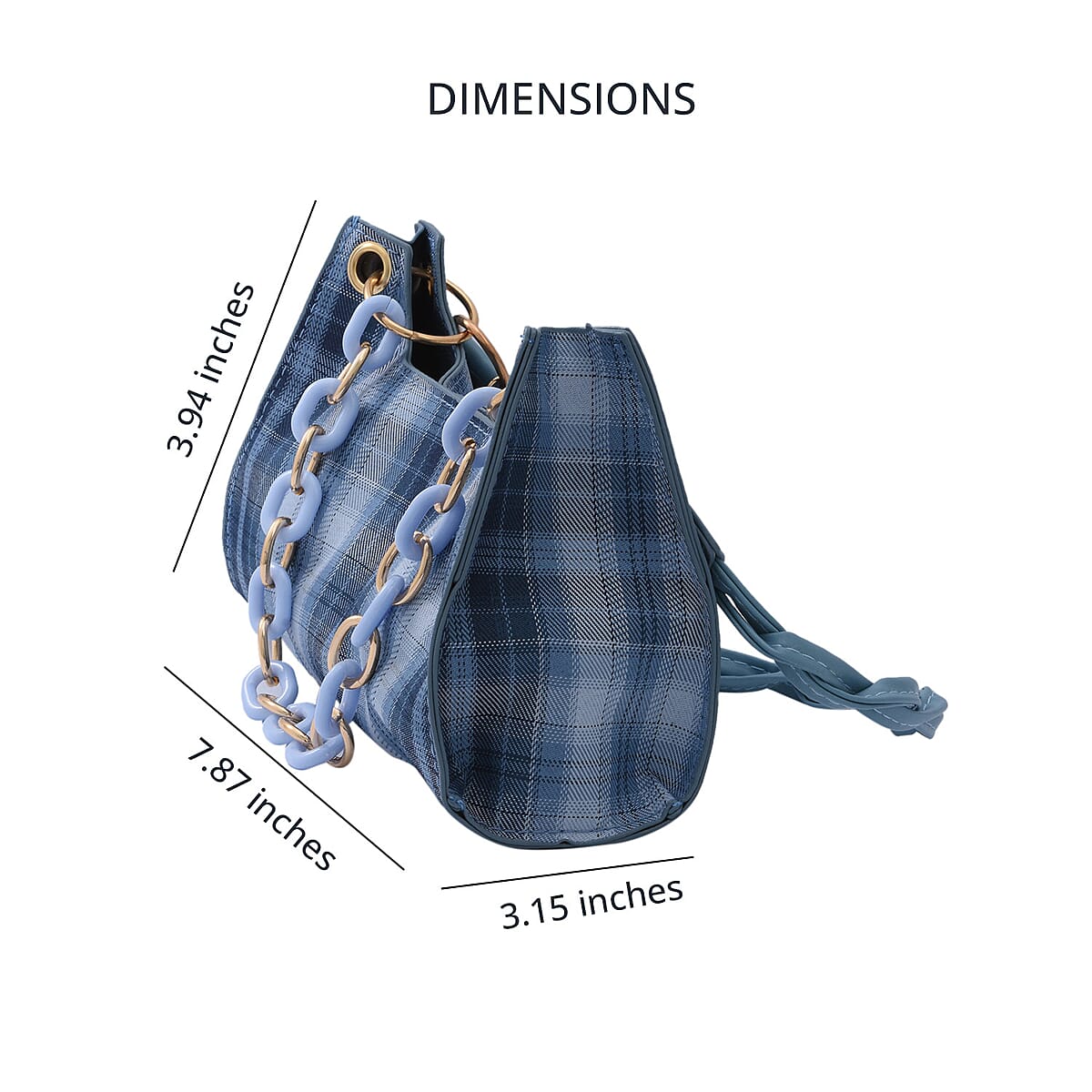 Royal Siamese Blue Color Check Pattern Faux Leather Mini Handbag for Women with Handle Drop and Shoulder Strap , Mini Shoulder Bag , Designer Bags , Ladies Purse image number 3