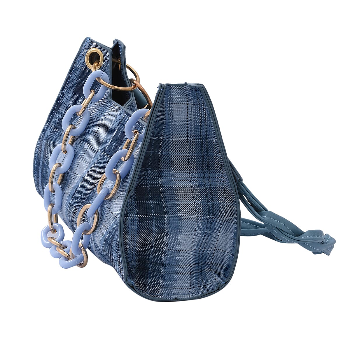 Royal Siamese Blue Color Check Pattern Faux Leather Mini Handbag for Women with Handle Drop and Shoulder Strap , Mini Shoulder Bag , Designer Bags , Ladies Purse image number 5