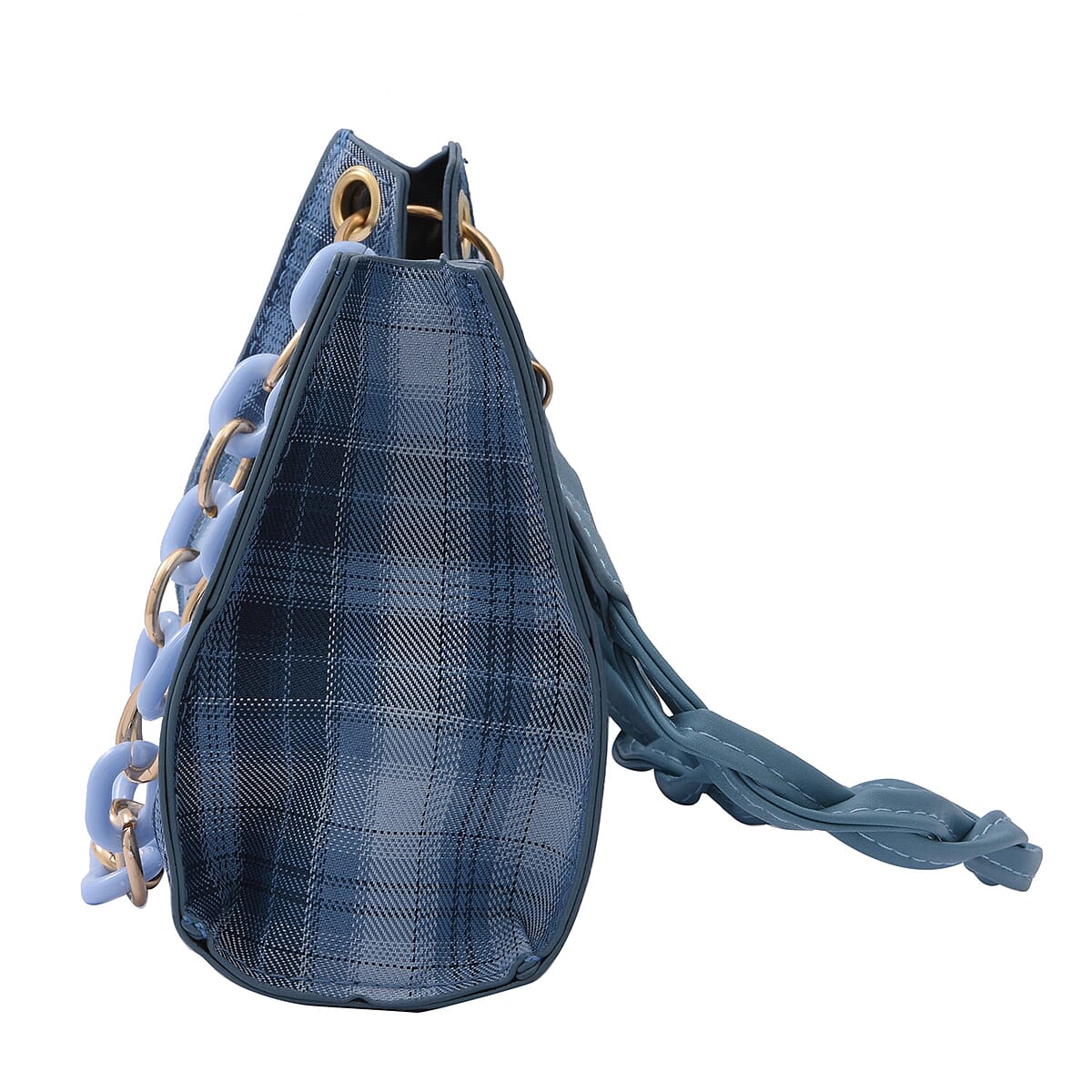 Royal Siamese Blue Color Check Pattern Faux Leather Mini Handbag for Women with Handle Drop and Shoulder Strap , Mini Shoulder Bag , Designer Bags , Ladies Purse image number 6