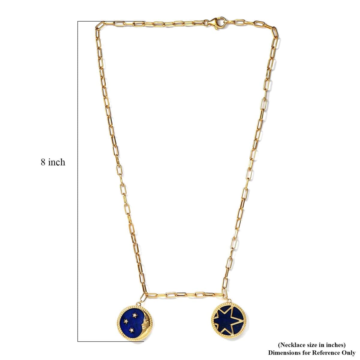 Lapis Lazuli and Zircon Celestial Moon and Star Coin Charms Paper Clip Necklace 20 Inches in Vermeil YG Over Sterling Silver 29.15 ctw image number 5
