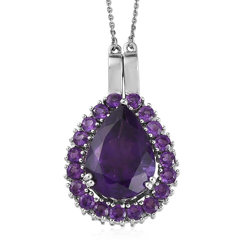 Premium Amethyst 2 Way Wearable Necklace 18 Inches in Platinum Over Sterling Silver 12.10 ctw