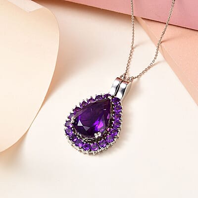 Premium Amethyst 2 Way Wearable Necklace 18 Inches in Platinum Over Sterling Silver 12.10 ctw
