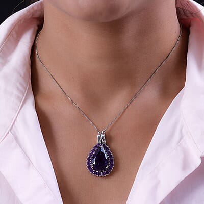 Premium Amethyst 2 Way Wearable Necklace 18 Inches in Platinum Over Sterling Silver 12.10 ctw