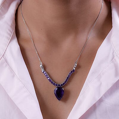 Premium Amethyst 2 Way Wearable Necklace 18 Inches in Platinum Over Sterling Silver 12.10 ctw