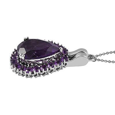 Premium Amethyst 2 Way Wearable Necklace 18 Inches in Platinum Over Sterling Silver 12.10 ctw