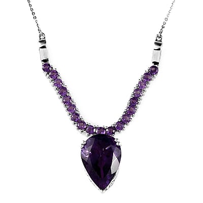 Premium Amethyst 2 Way Wearable Necklace 18 Inches in Platinum Over Sterling Silver 12.10 ctw