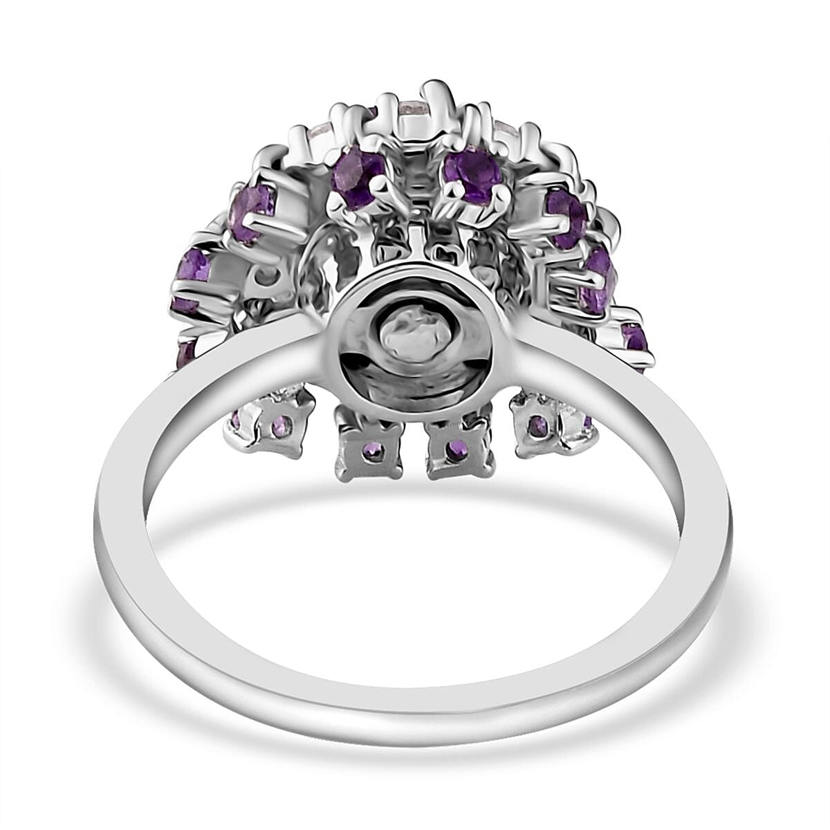 Premium Amethyst and Natural White Zircon Cocktail Ring in Platinum Over Sterling Silver (Size 5.0) 2.75 ctw image number 4