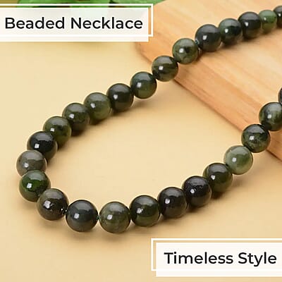 Canadian Natural Jade Beaded Necklace, Jade Beads Necklace, Rhodium Over Sterling Silver Necklace, Gradual Beads Necklace, 20 Inch Necklace 337.50 ctw