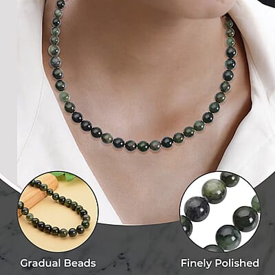 Canadian Natural Jade Beaded Necklace, Jade Beads Necklace, Rhodium Over Sterling Silver Necklace, Gradual Beads Necklace, 20 Inch Necklace 337.50 ctw