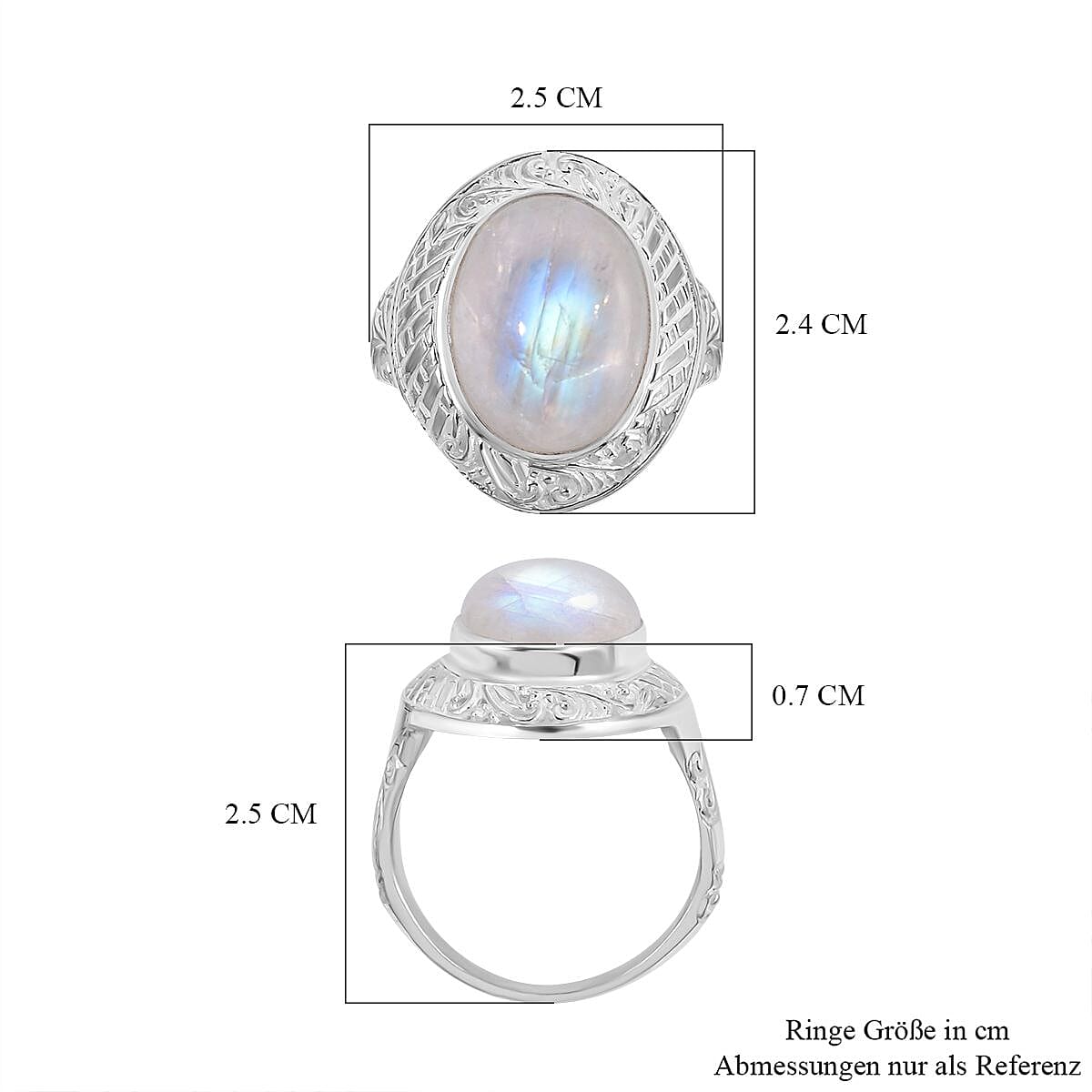 Rainbow Moonstone 10.30 ctw Ring in Sterling Silver (Size 6.5)