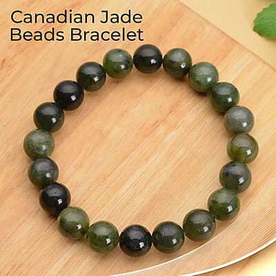 Canadian Jade 166.50 ctw Bracelet, Beaded Stretch Bracelet, Jade Beads Bracelet