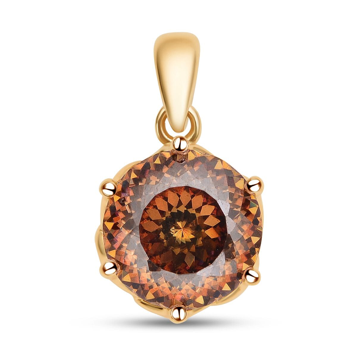 LUXORO 10K Rose Gold Portuguese Cut 161 Facet Champagne Moissanite VS Solitaire Pendant 3.80 ctw image number 0