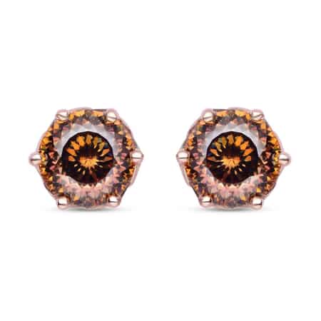 LUXORO 10K Rose Gold Portuguese Cut 161 Facet Champagne Moissanite Stud Earrings 2.15 ctw image number 0