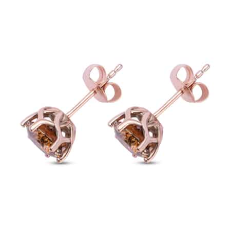 LUXORO 10K Rose Gold Portuguese Cut 161 Facet Champagne Moissanite Stud Earrings 2.15 ctw image number 3