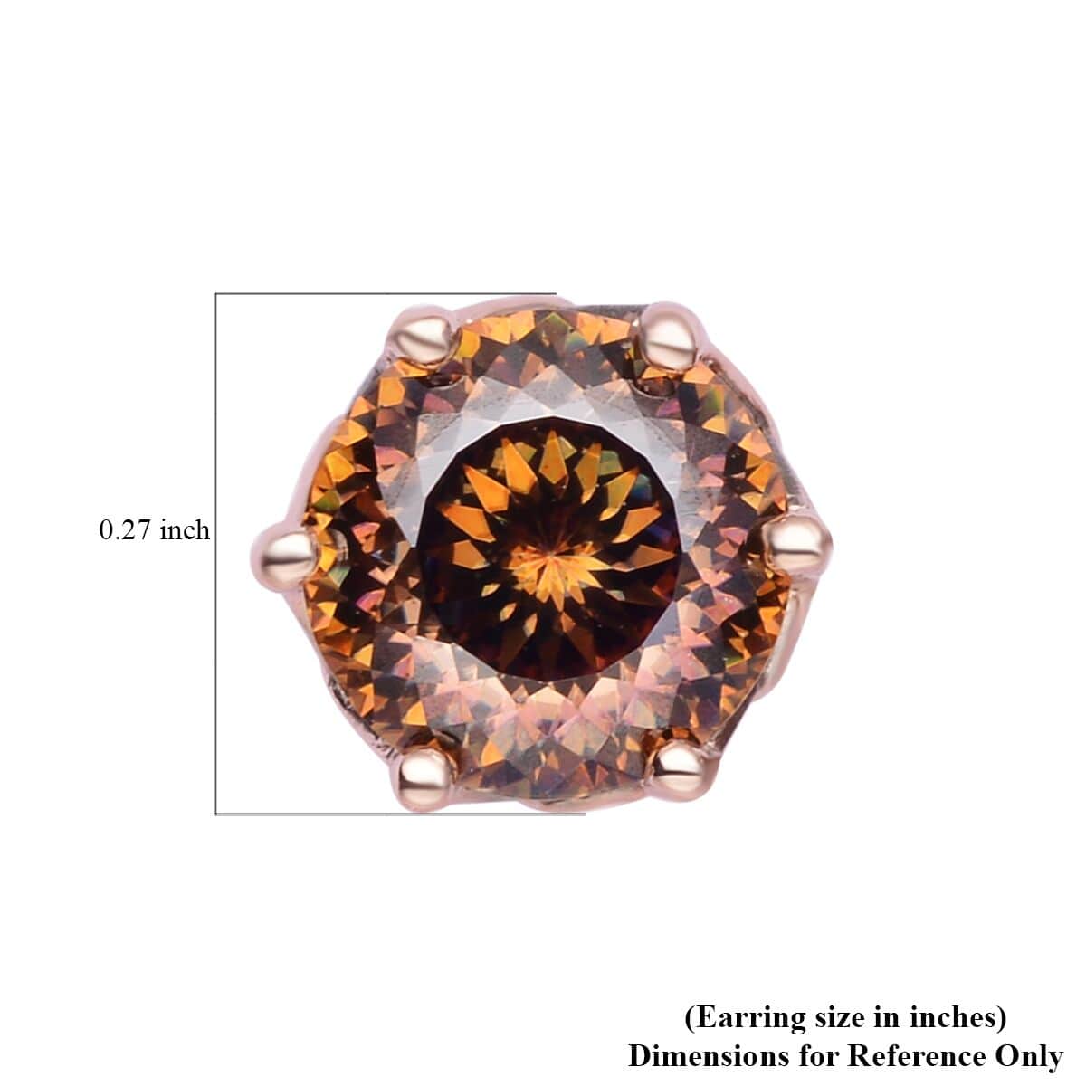 LUXORO 10K Rose Gold Portuguese Cut 161 Facet Champagne Moissanite Stud Earrings 2.15 ctw image number 4