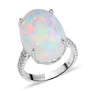 Certified & Appraised Iliana 18K White Gold AAA Ethiopian Welo Opal and G-H SI Diamond Ring (Size 10.0) 4.30 Grams 9.40 ctw