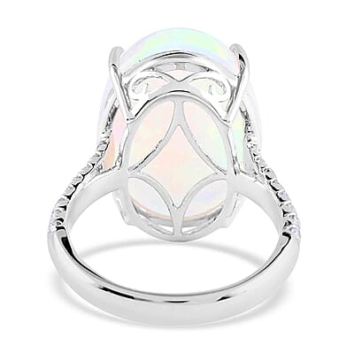 Certified & Appraised Iliana 18K White Gold AAA Ethiopian Welo Opal and G-H SI Diamond Ring (Size 10.0) 4.30 Grams 9.40 ctw