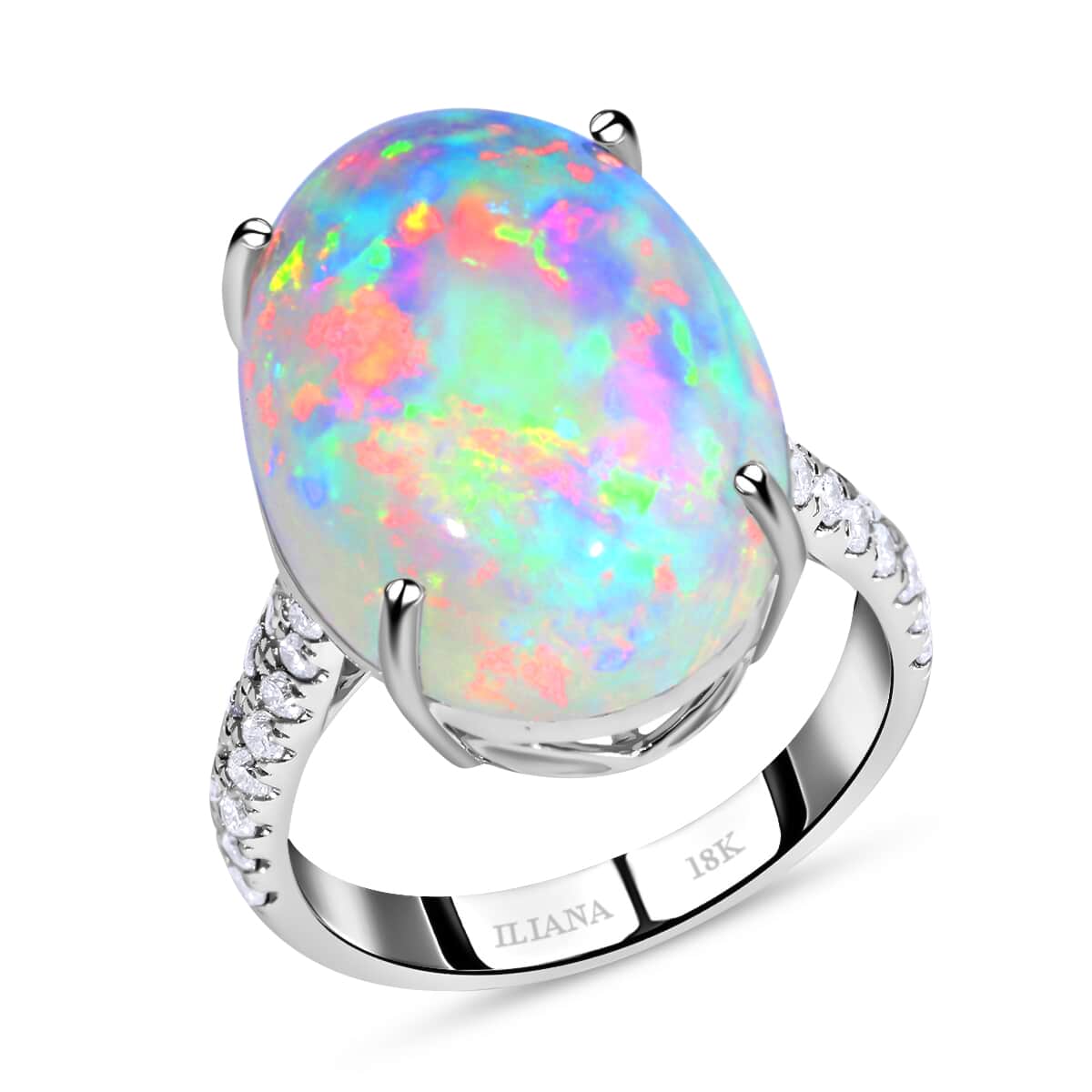 Certified & Appraised Iliana 18K White Gold AAA Ethiopian Welo Opal and G-H SI Diamond Ring (Size 6.0) 4.30 Grams 9.40 ctw image number 0