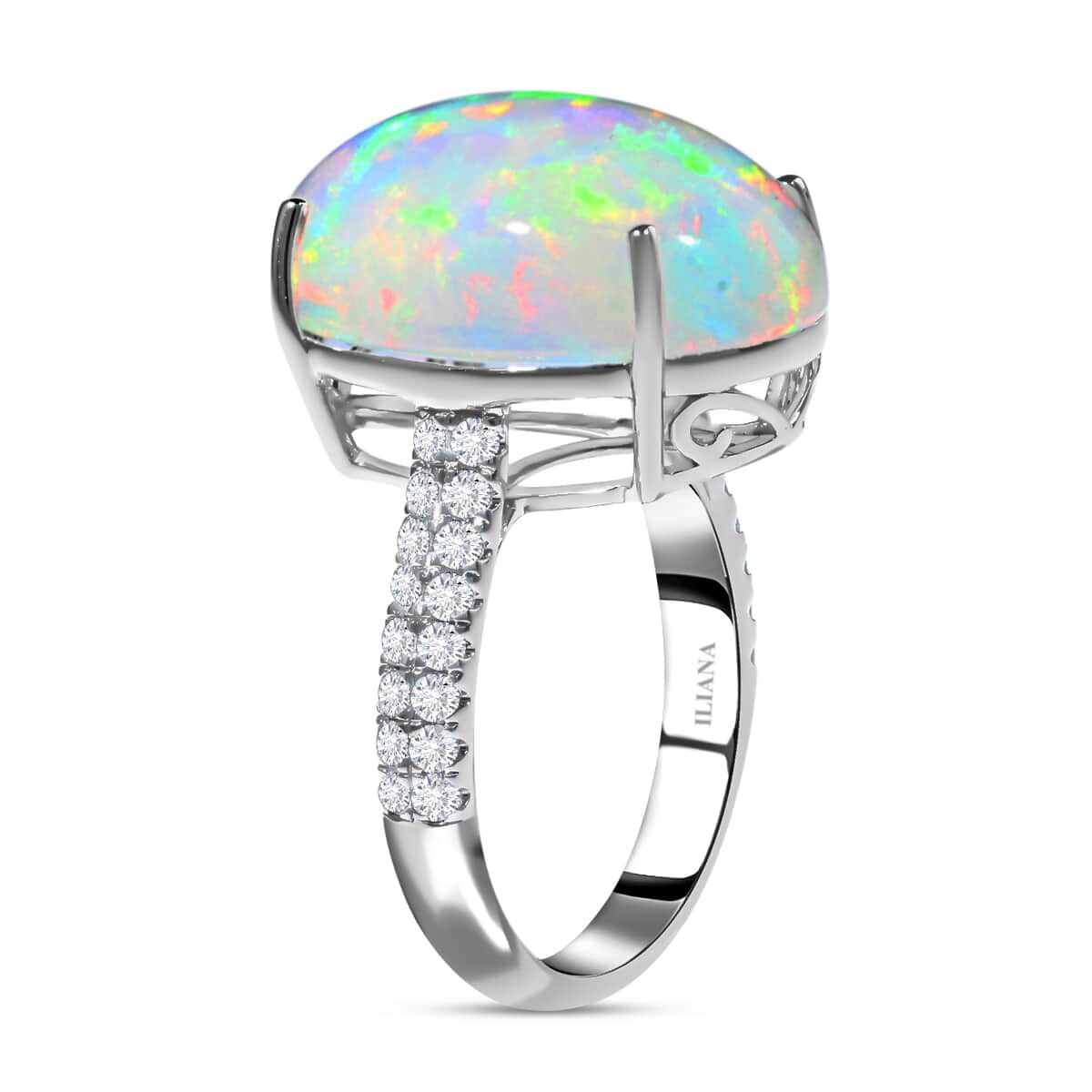 Certified & Appraised Iliana 18K White Gold AAA Ethiopian Welo Opal and G-H SI Diamond Ring (Size 6.0) 4.30 Grams 9.40 ctw image number 3