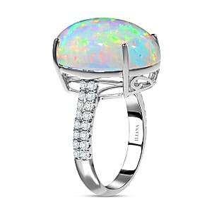 Certified & Appraised Iliana 18K White Gold AAA Ethiopian Welo Opal and G-H SI Diamond Ring (Size 6.0) 4.30 Grams 9.40 ctw