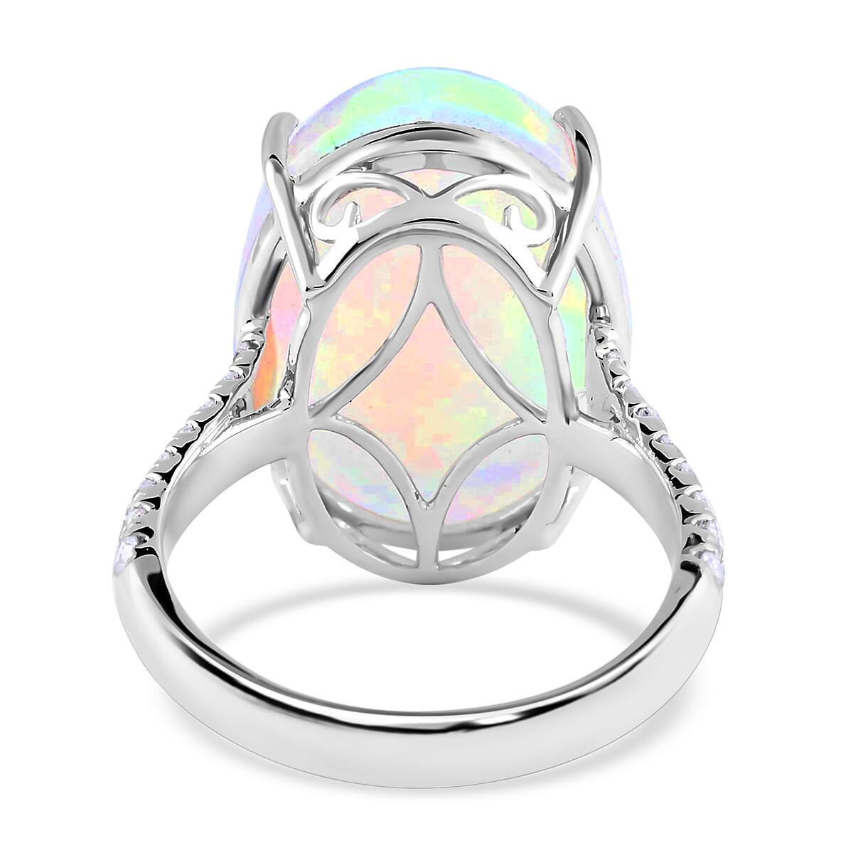 Certified & Appraised Iliana 18K White Gold AAA Ethiopian Welo Opal and G-H SI Diamond Ring (Size 6.0) 4.30 Grams 9.40 ctw