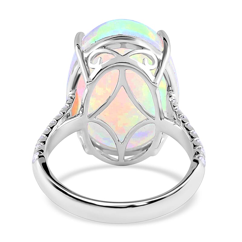 Certified & Appraised Iliana 18K White Gold AAA Ethiopian Welo Opal and G-H SI Diamond Ring (Size 6.0) 4.30 Grams 9.40 ctw