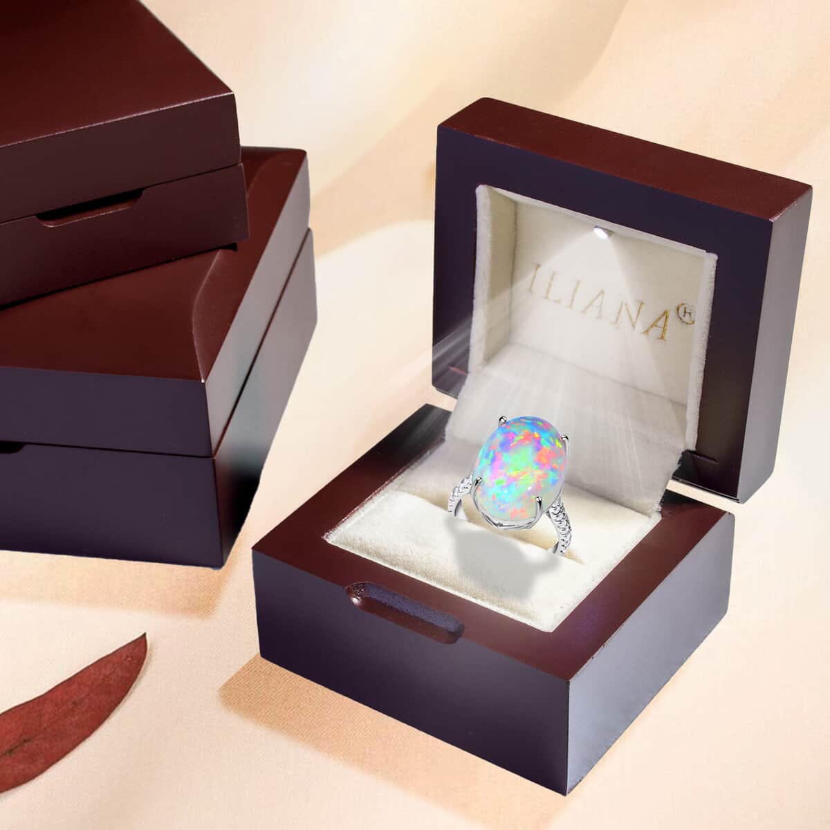 Certified & Appraised ILIANA 18K White Gold AAA Ethiopian Welo Opal and G-H SI Diamond Ring 4.30 Grams 9.40 ctw image number 7