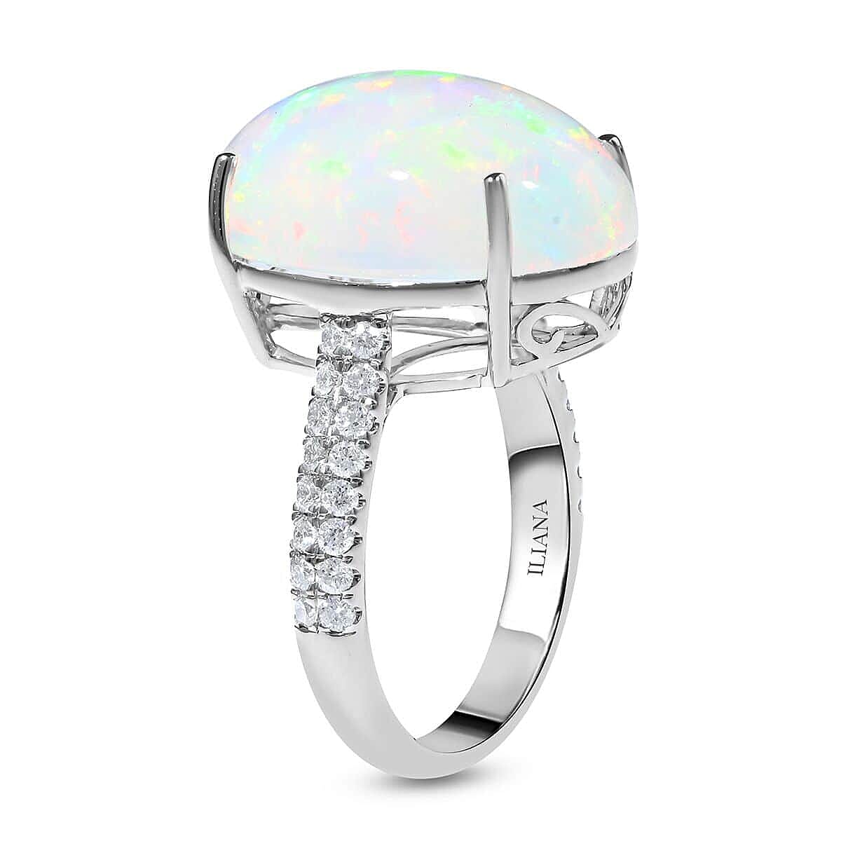 Certified & Appraised Iliana 18K White Gold AAA Ethiopian Welo Opal and G-H SI Diamond Ring (Size 7.0) 4.30 Grams 9.40 ctw image number 3