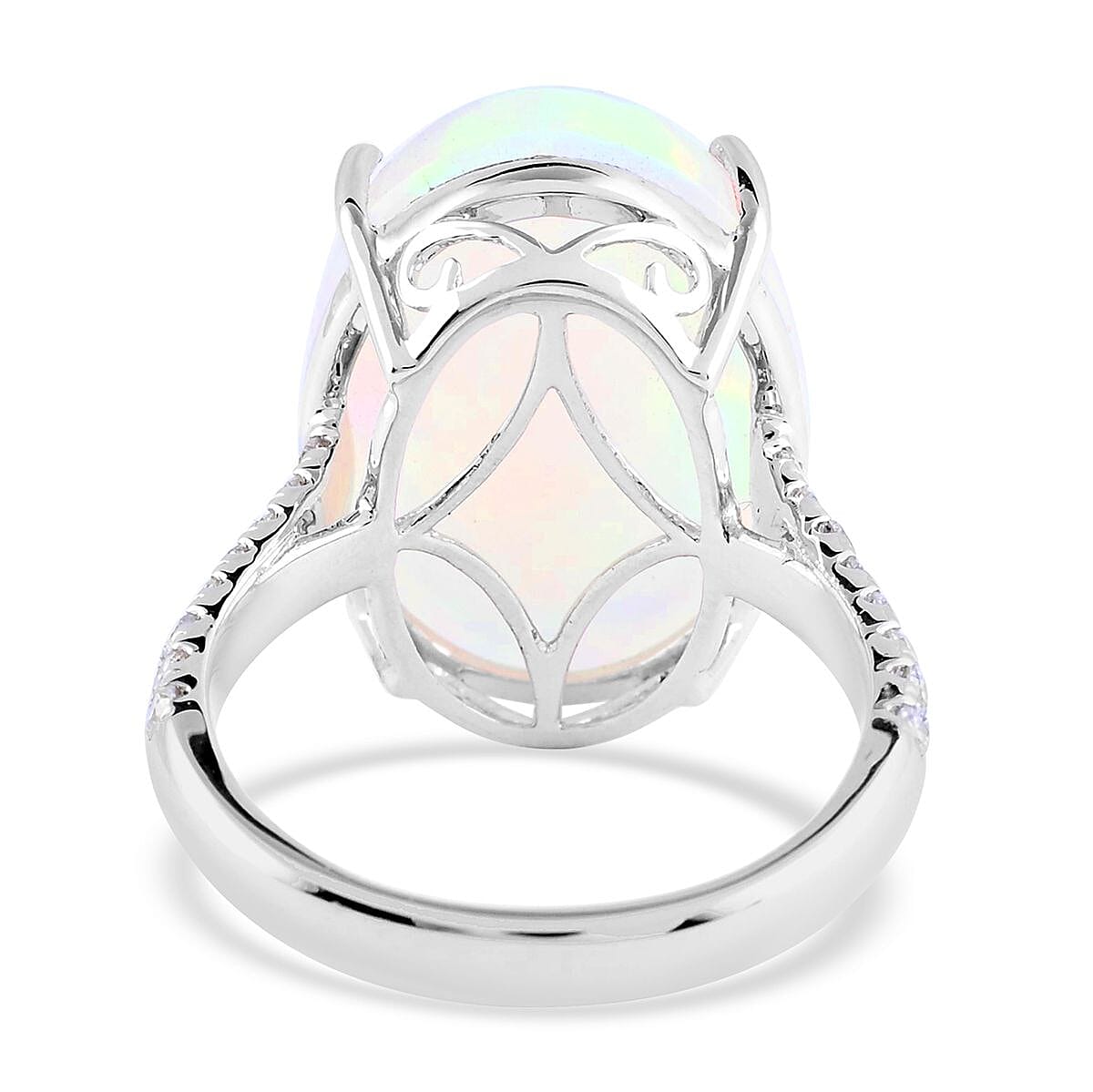 Certified & Appraised Iliana 18K White Gold AAA Ethiopian Welo Opal and G-H SI Diamond Ring (Size 9.0) 4.30 Grams 9.40 ctw image number 4