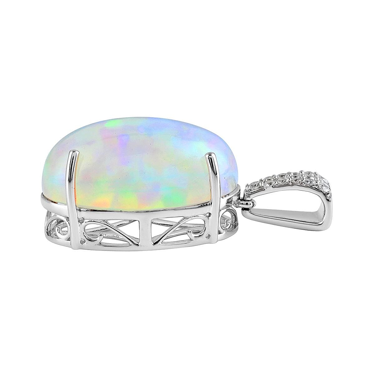 Certified & Appraised Iliana 18K White Gold AAA Ethiopian Welo Opal and G-H SI Diamond Pendant 2.20 Grams 9.10 ctw image number 2