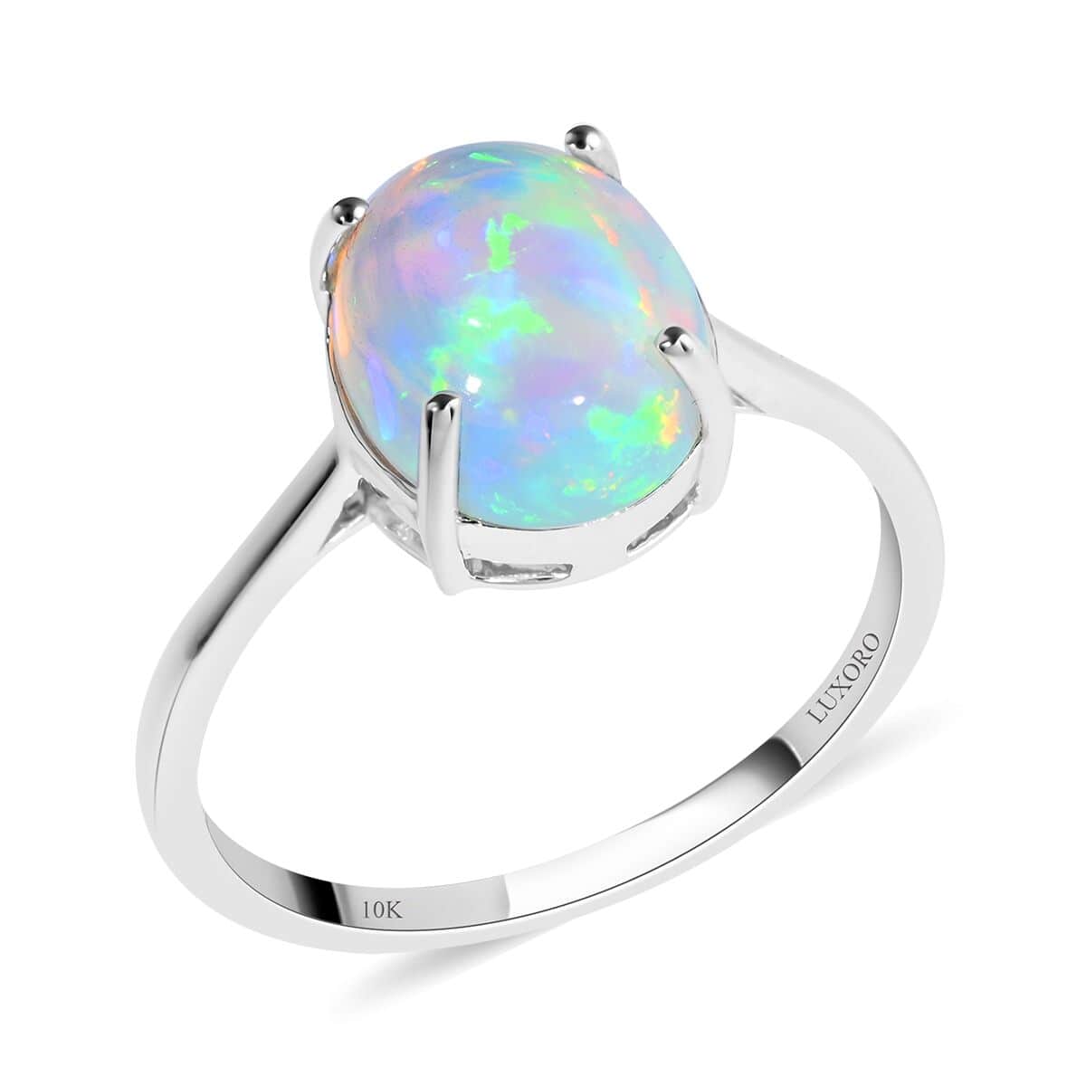 Certified & Appraised LUXORO 10K White Gold AAA Ethiopian Welo Opal Solitaire Ring (Size 10.0) 2.40 ctw image number 0