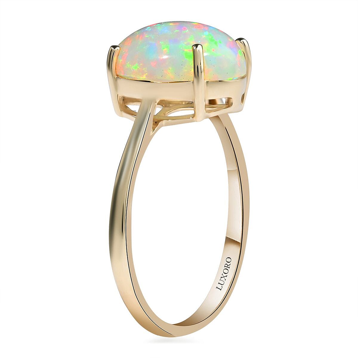 Certified & Appraised Luxoro AAA Ethiopian Welo Opal 2.40 ctw Solitaire Ring in 10K Yellow Gold (Size 6.0) image number 3