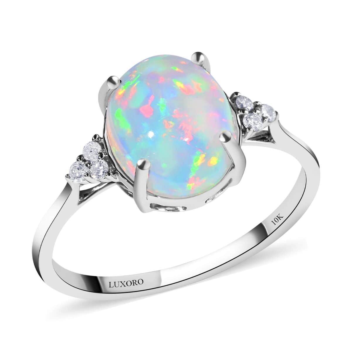 Certified & Appraised LUXORO 10K White Gold AAA Ethiopian Welo Opal and G-H I1 Diamond Ring 2.15 Grams 2.45 ctw image number 0