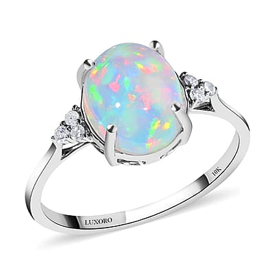 Certified Appraised Luxoro AAA Ethiopian Welo Opal and G-H I1 Diamond 2.45 ctw Ring in 10K White Gold (Size 10.0)