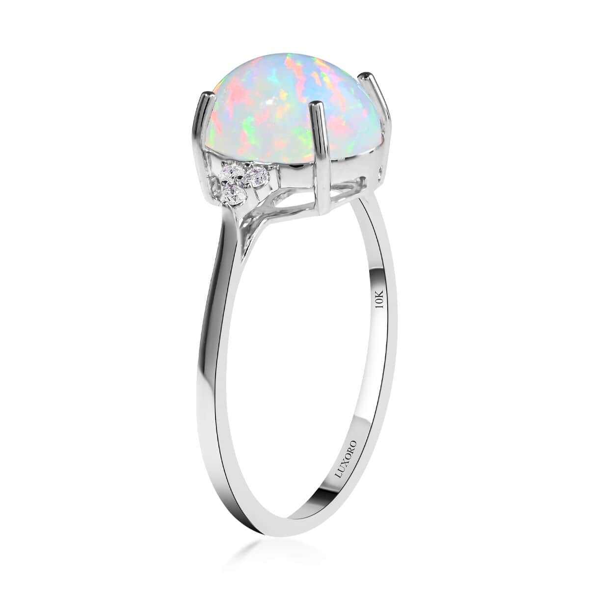 Certified & Appraised LUXORO 10K White Gold AAA Ethiopian Welo Opal and G-H I1 Diamond Ring 2.15 Grams 2.45 ctw image number 3