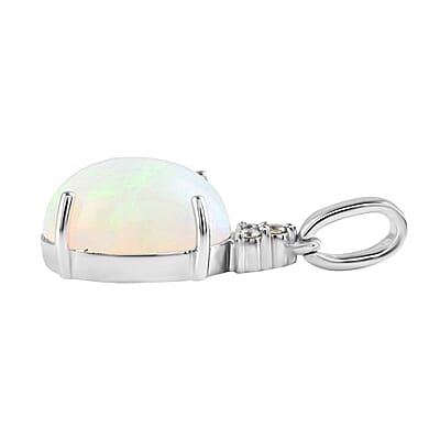 Certified Luxoro 10K White Gold AAA Ethiopian Welo Opal and G-H I1 Diamond Pendant without Chain 2.40 ctw