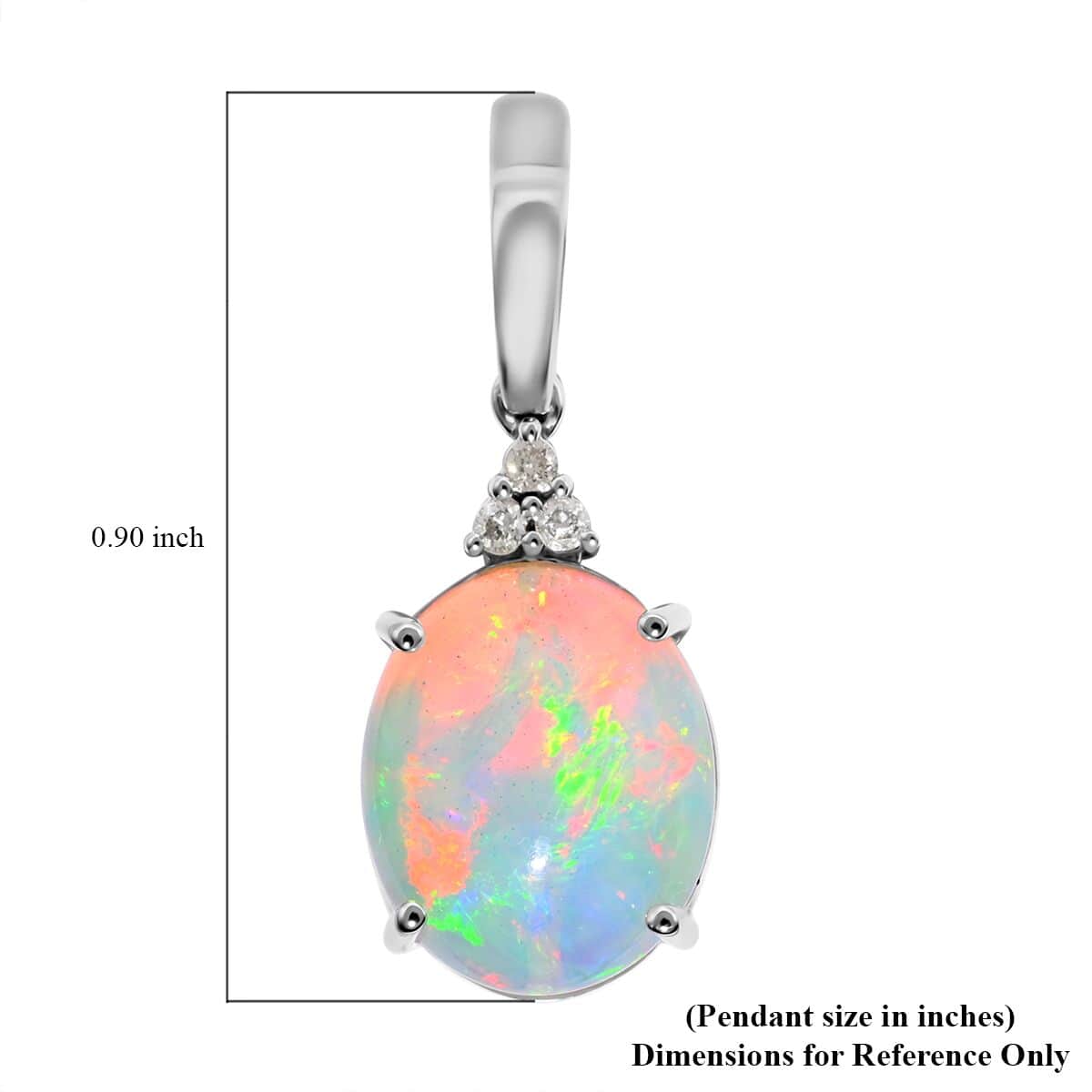 Certified Luxoro 10K White Gold AAA Ethiopian Welo Opal and G-H I1 Diamond Pendant 2.40 ctw image number 3