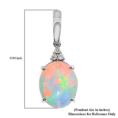Certified Luxoro 10K White Gold AAA Ethiopian Welo Opal and G-H I1 Diamond Pendant without Chain 2.40 ctw