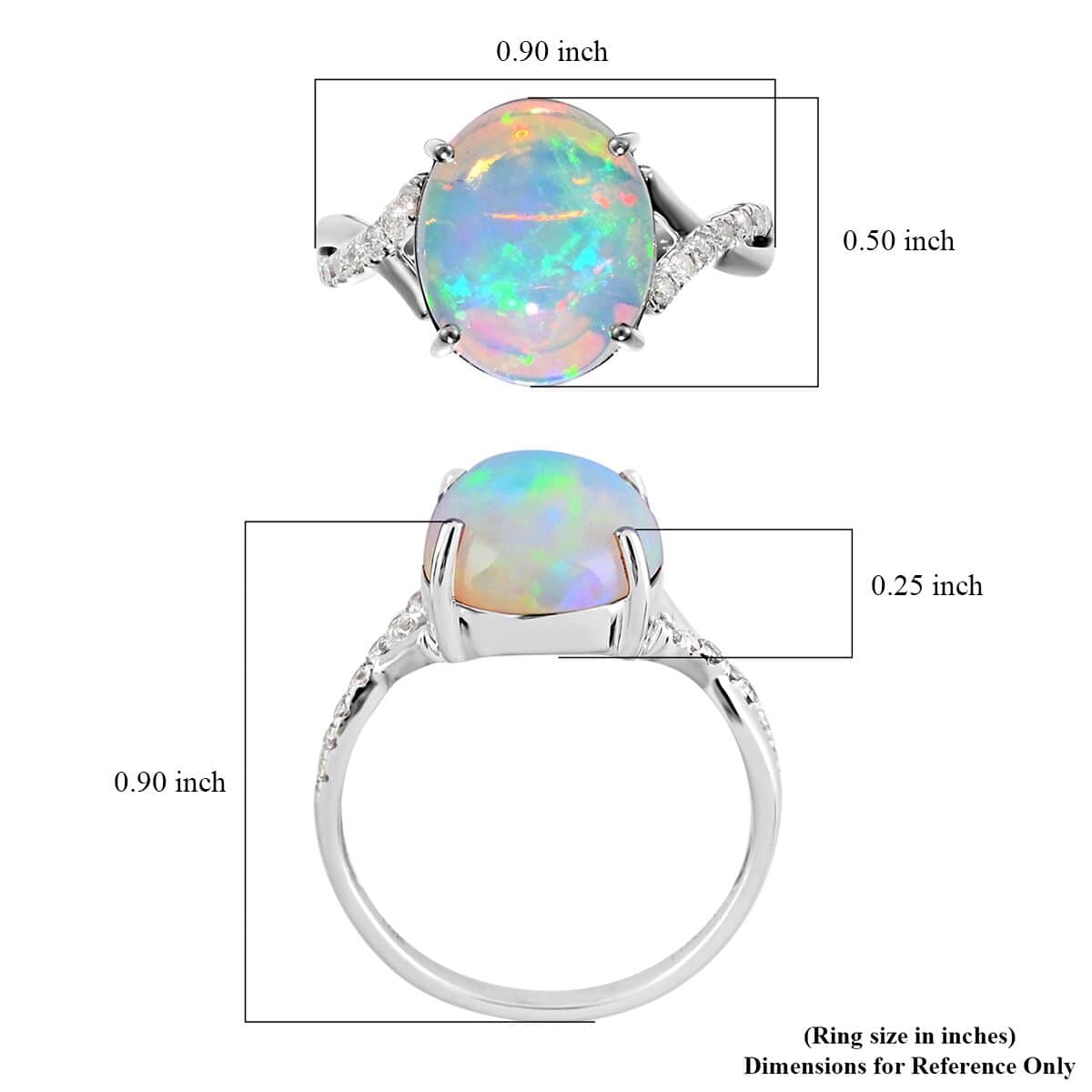 Certified & Appraised LUXORO 10K White Gold AAA Ethiopian Welo Opal and G-H I1 Diamond Ring 2.25 Grams 3.20 ctw image number 5