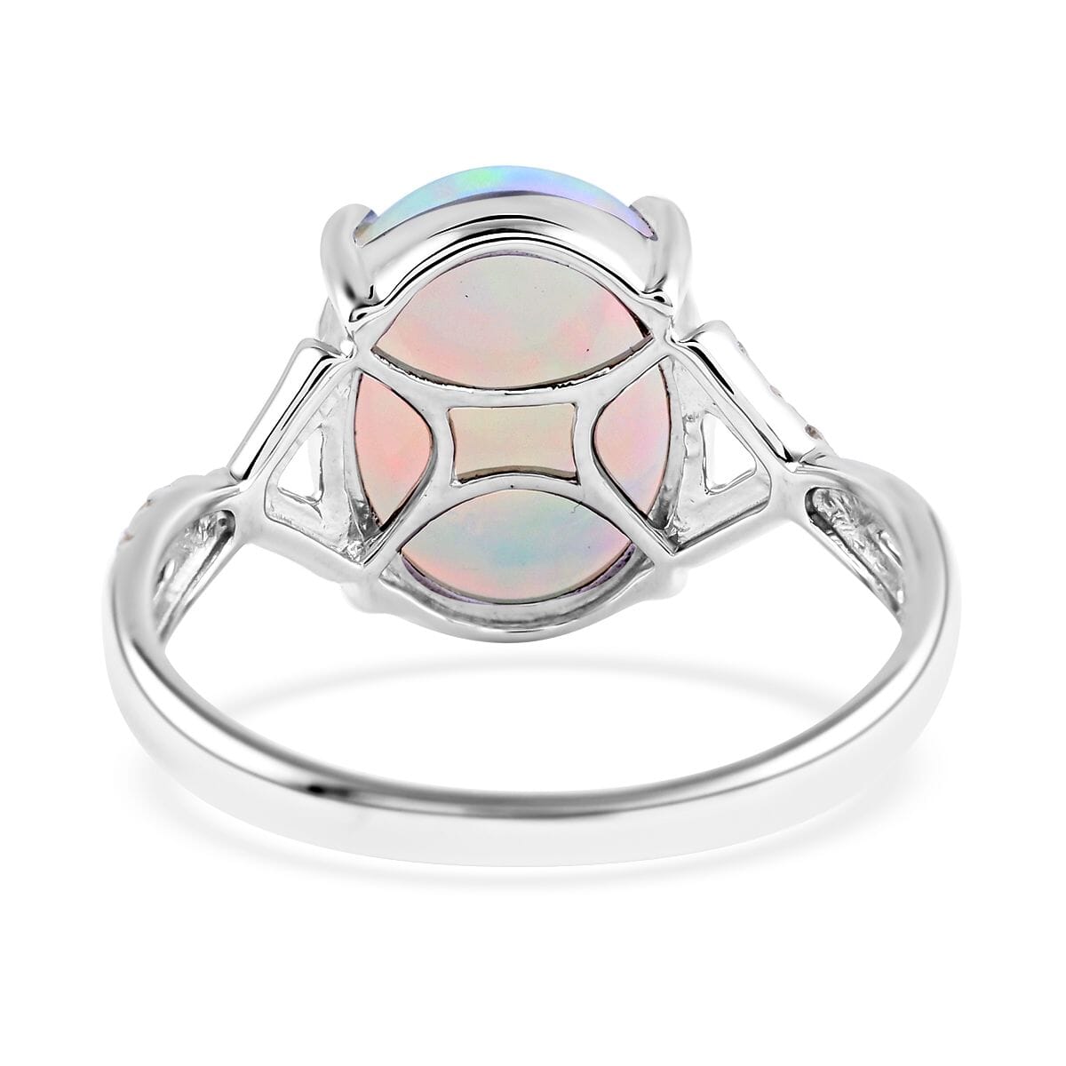 Certified & Appraised Luxoro 10K White Gold AAA Ethiopian Welo Opal and G-H I1 Diamond Ring (Size 7.0) 3.20 ctw image number 4