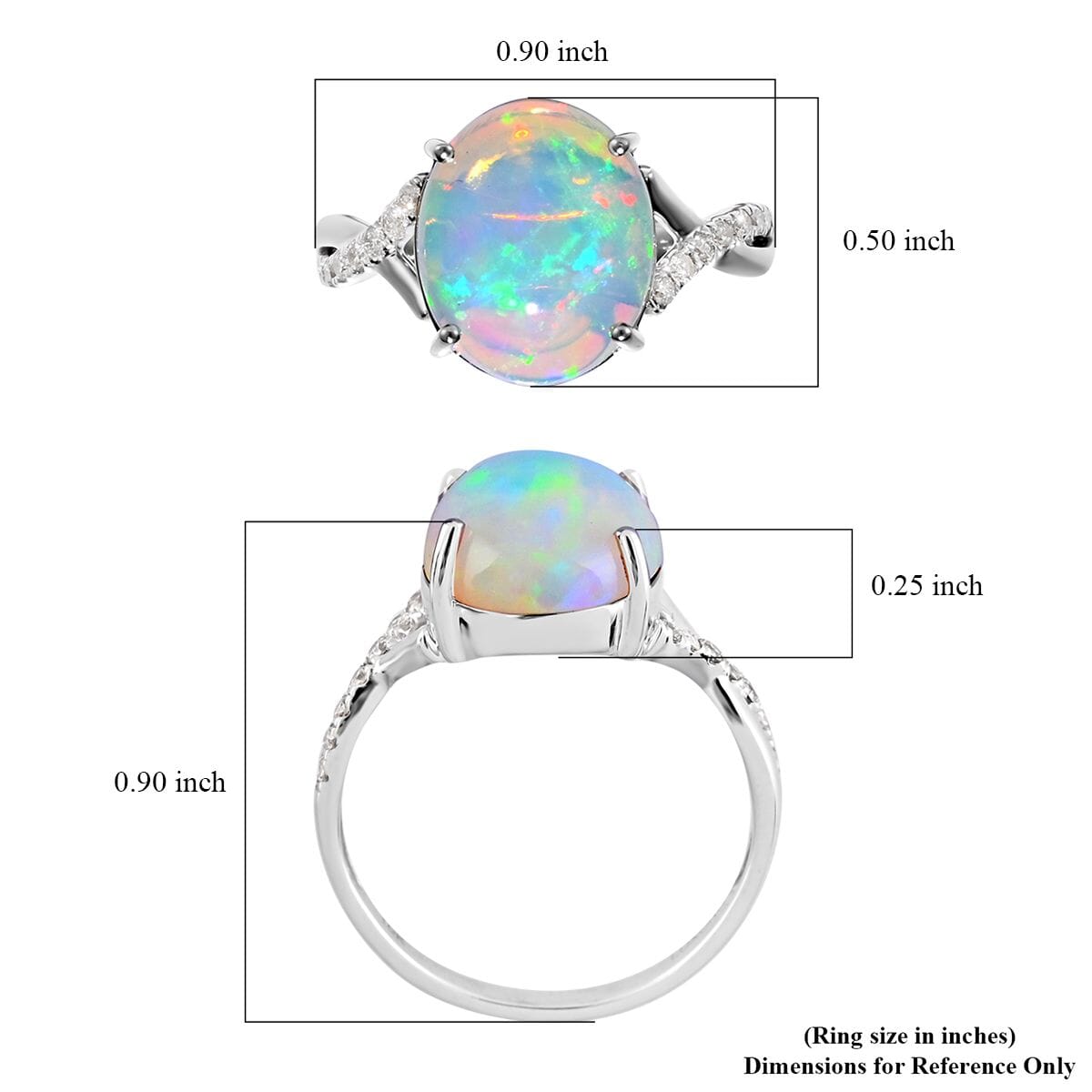 Certified & Appraised Luxoro 10K White Gold AAA Ethiopian Welo Opal and G-H I1 Diamond Ring (Size 8.0) 3.20 ctw image number 5