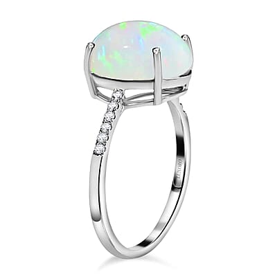 Certified & Appraised Luxoro AAA Ethiopian Welo Opal and G-H I1 Diamond 4.35 ctw Ring in 14K White Gold (Size 10.0)