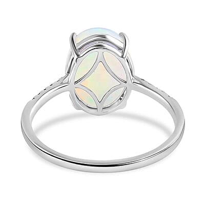 Certified & Appraised Luxoro AAA Ethiopian Welo Opal and G-H I1 Diamond 4.35 ctw Ring in 14K White Gold (Size 10.0)