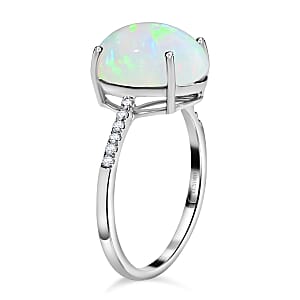 Certified & Appraised Luxoro AAA Ethiopian Welo Opal and G-H I1 Diamond 4.35 ctw Ring in 14K White Gold (Size 6.0)