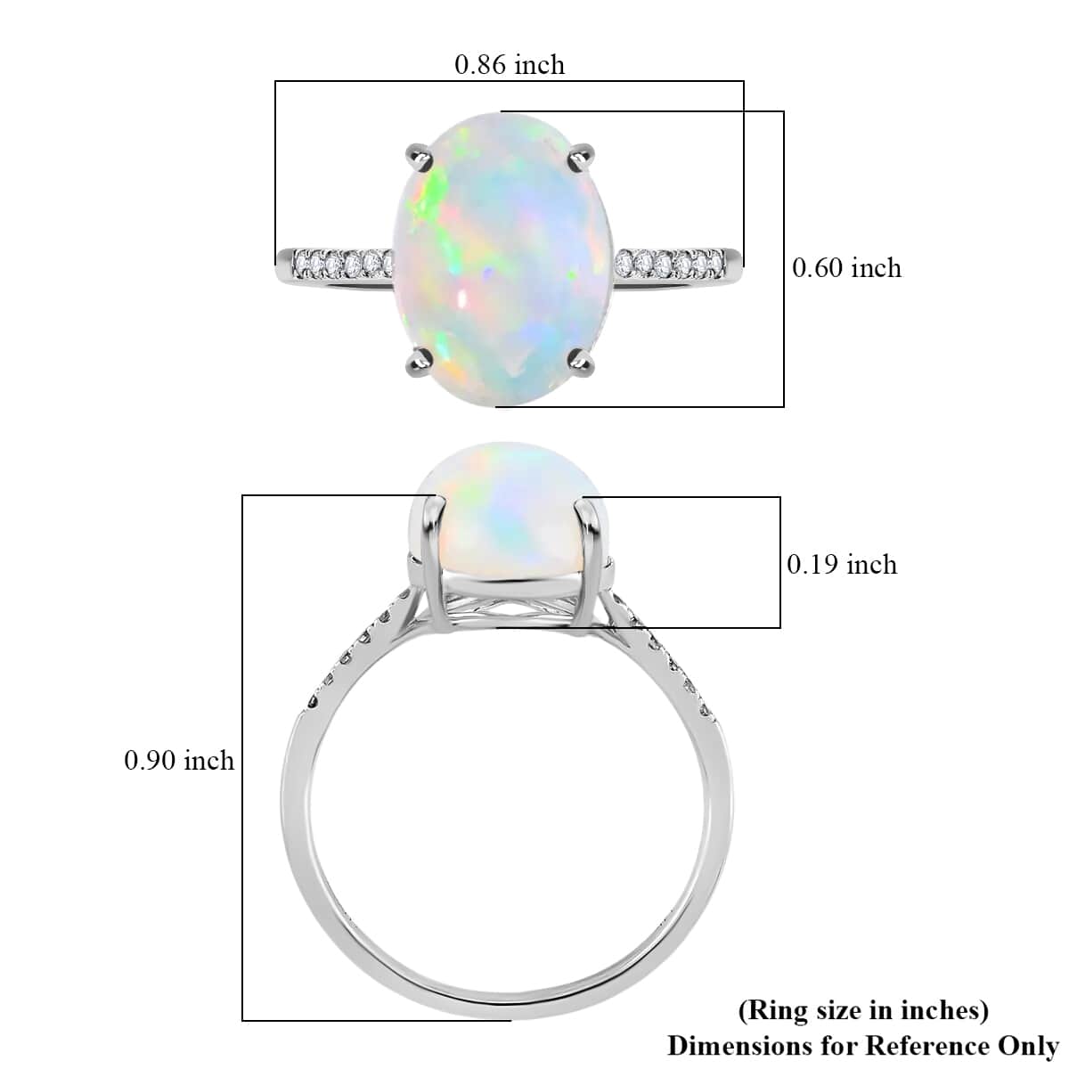 Certified & Appraised Luxoro AAA Ethiopian Welo Opal and G-H I1 Diamond 4.35 ctw Ring in 14K White Gold (Size 6.0) image number 5