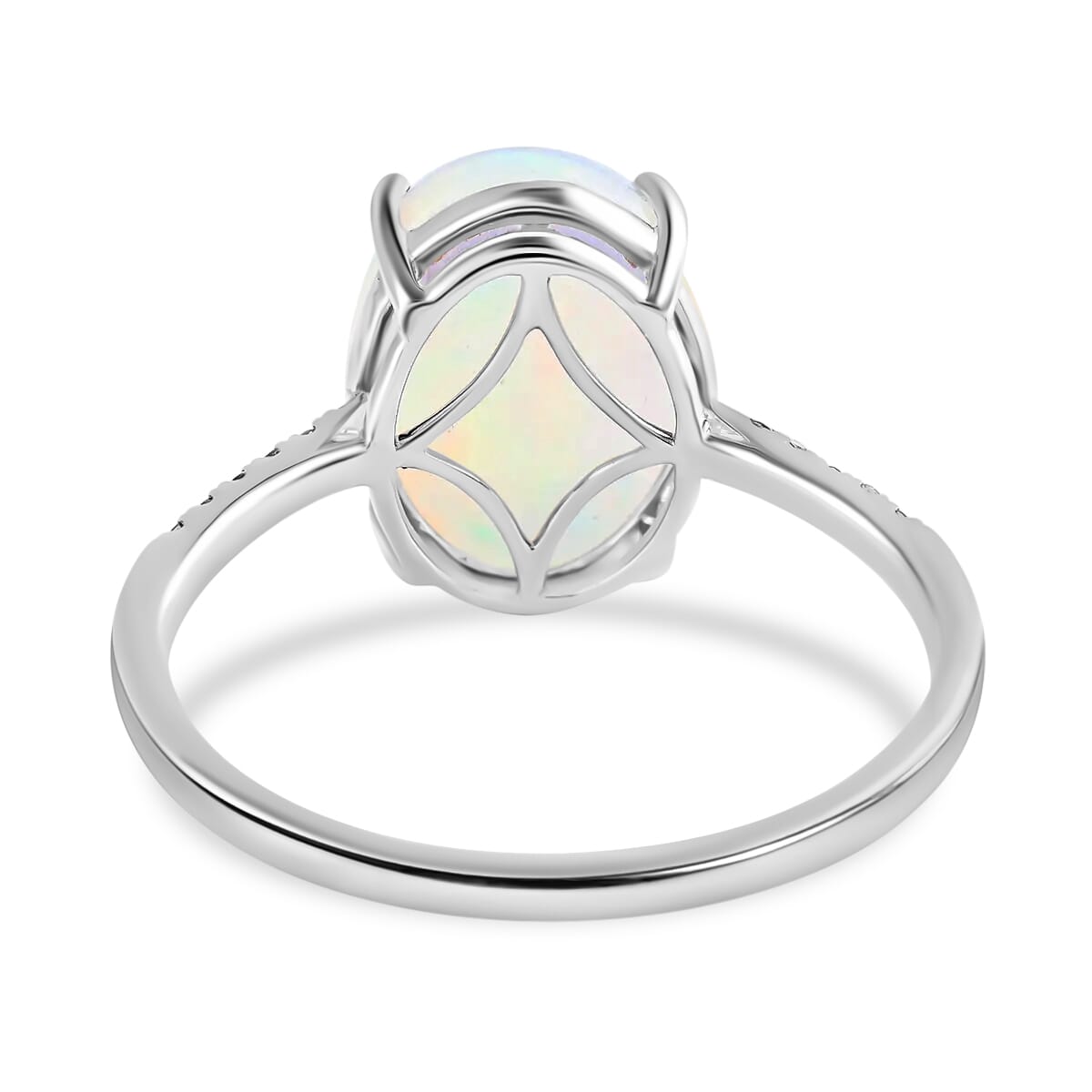 Certified & Appraised Luxoro AAA Ethiopian Welo Opal and G-H I1 Diamond 4.35 ctw Ring in 14K White Gold (Size 7.0) image number 4